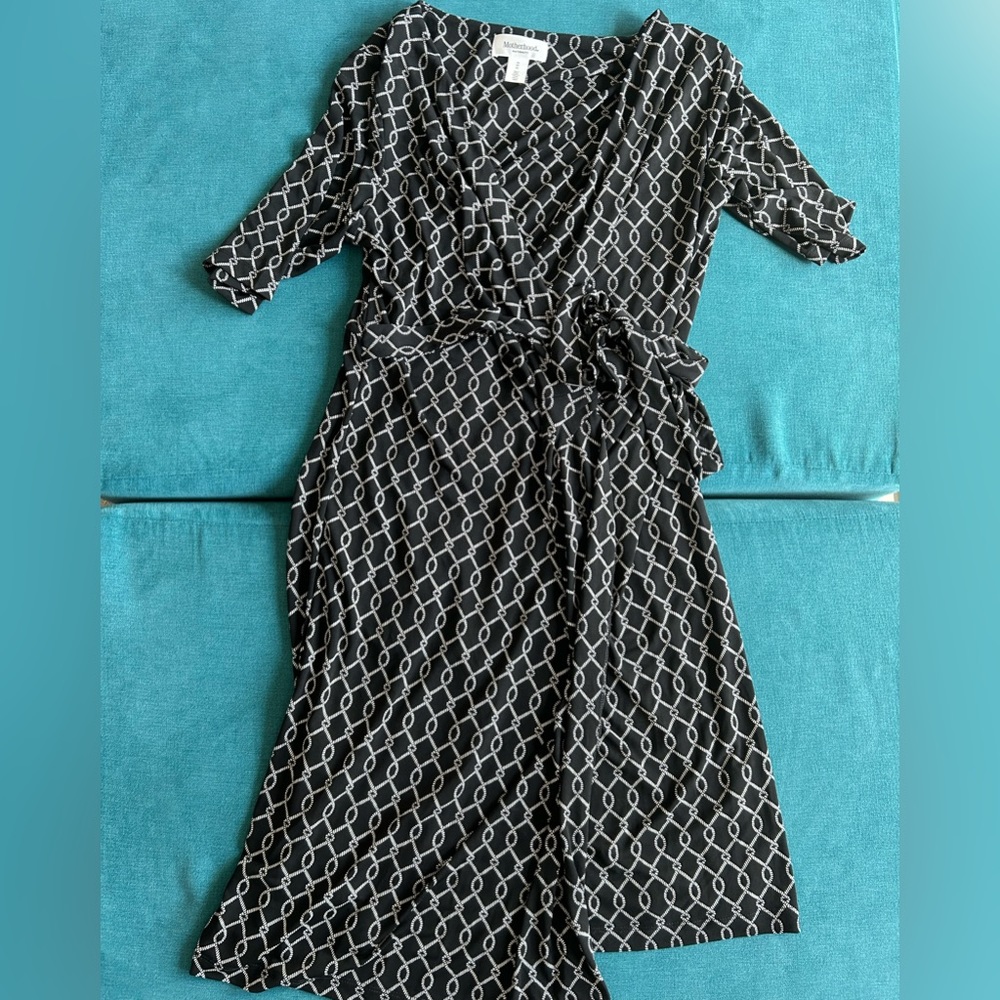 Motherhood Maternity Black Patterned Wrap Dress Size Medium